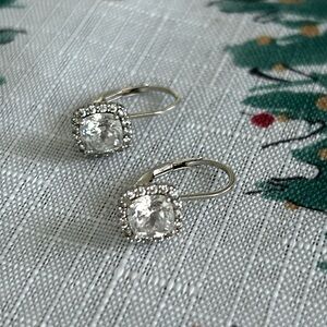 Diamonique Princess CZ Halo Leverback Earrings